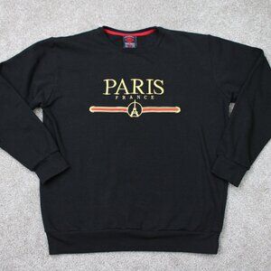 Paris Sweatshirt Mens Large‎ Black France Authentic 100% Cotton Pullover Sweater